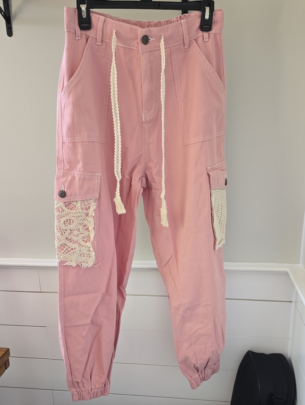 POL Pink Cargo Jogger Pants with Crochet Pocket Accents